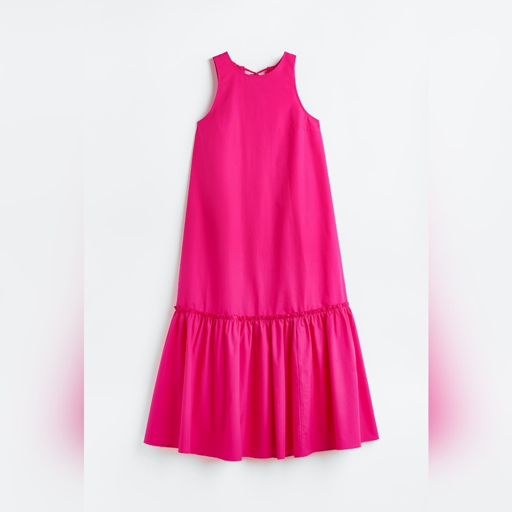 H&M Pink Sleeveless L Tiered Maxi Dress Cotton 1009